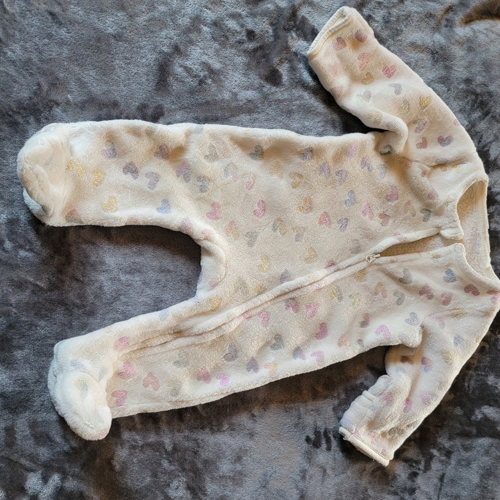 Unknown Brand Jumpsuit Kids Size 6-9M Cream Valentine's Glitter Hearts Good 814